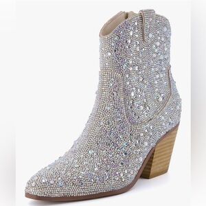 RONILURN Cowgirl Ankle Boots Cowboy Boots for Women Western Booties Rhinestones